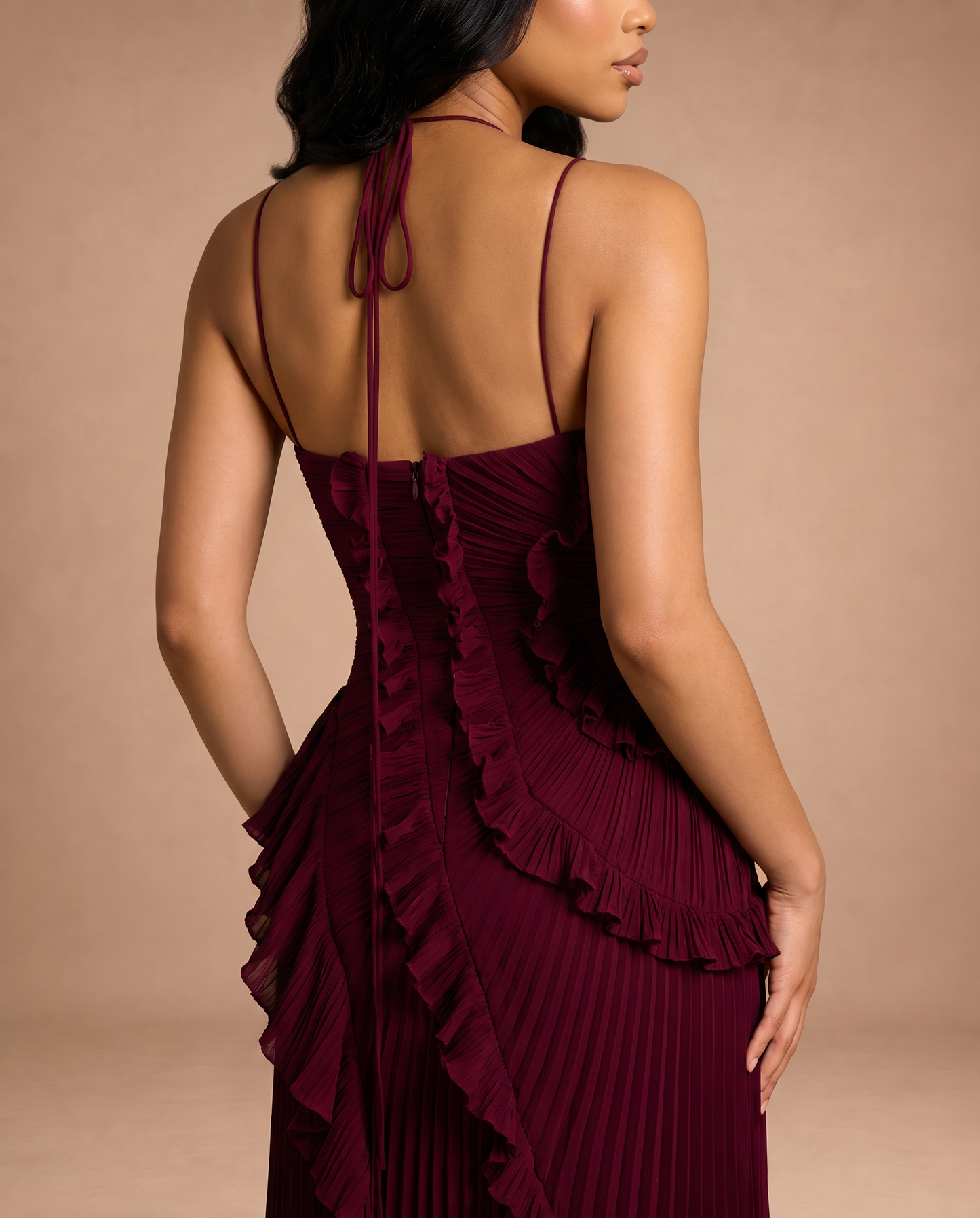 Celeste Pleated Dress — Wine-Burgundy