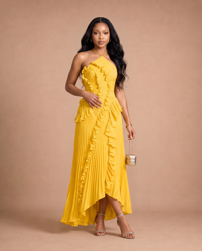 Celeste Pleated Dress — Sunshine-Yellow