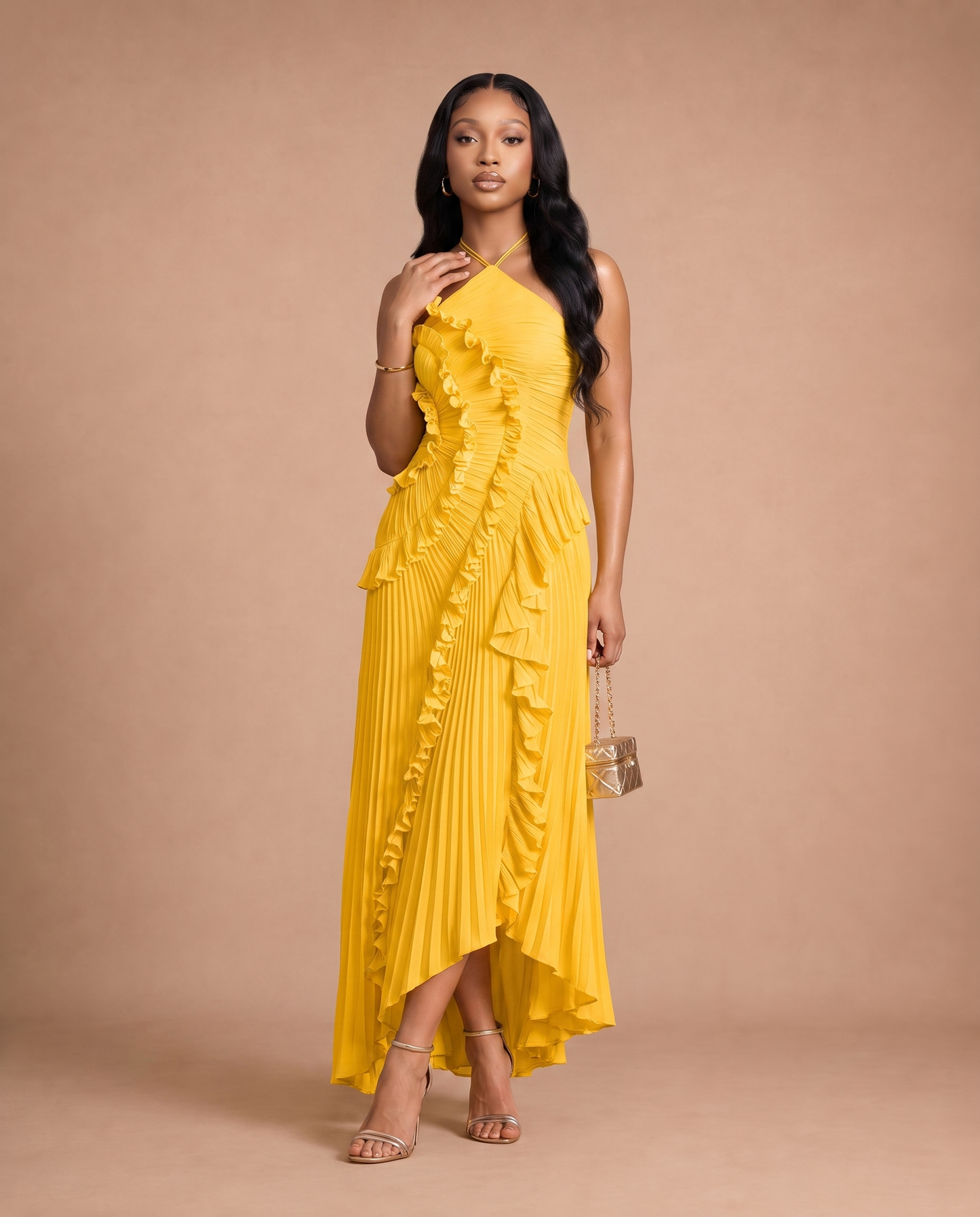 Celeste Pleated Dress — Sunshine-Yellow