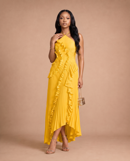 Celeste Pleated Dress — Sunshine-Yellow
