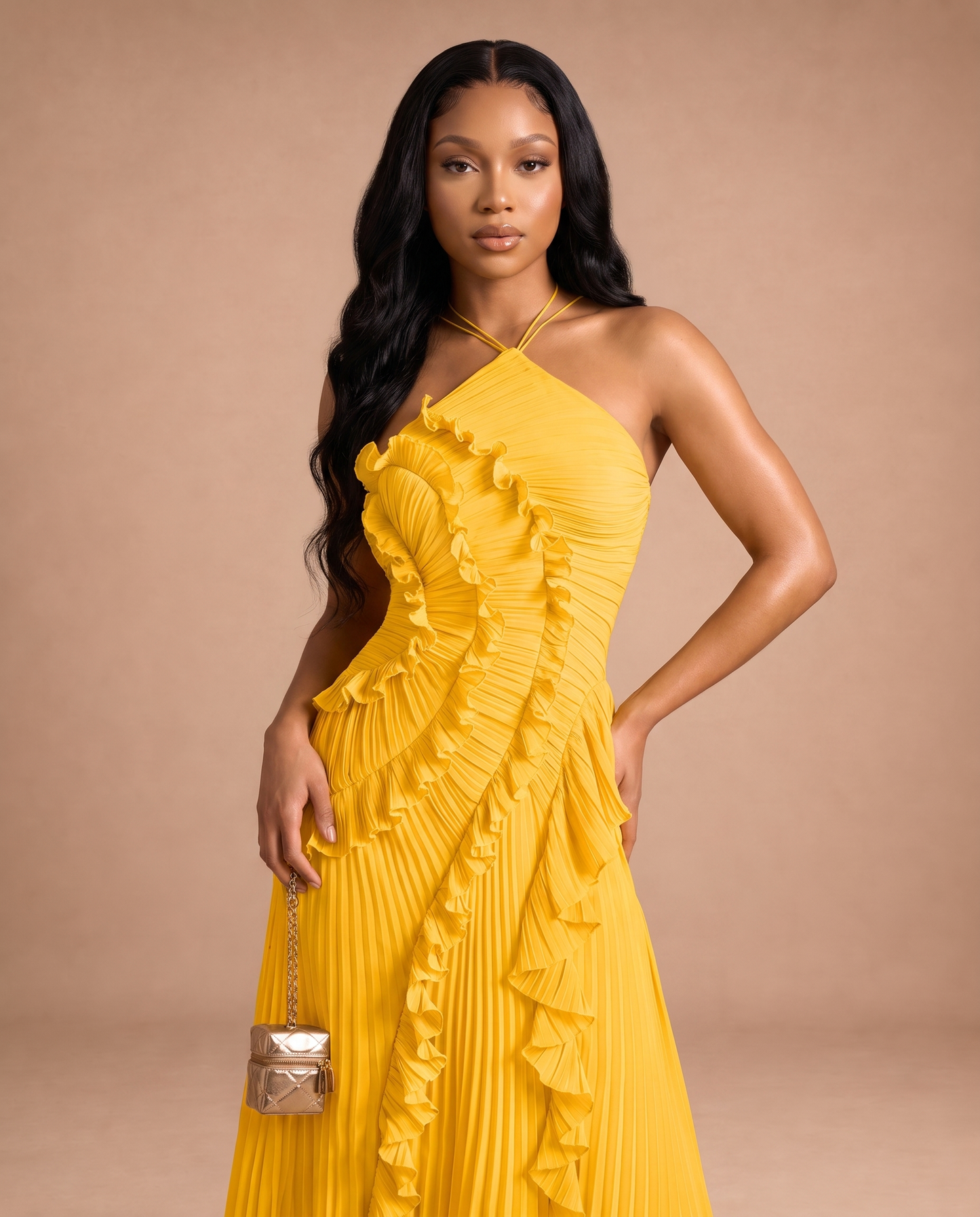 Celeste Pleated Dress — Sunshine-Yellow