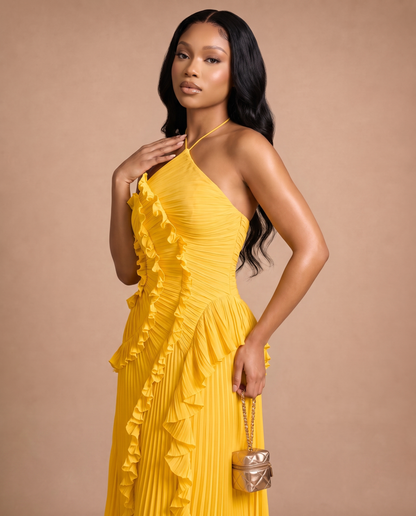 Celeste Pleated Dress — Sunshine-Yellow