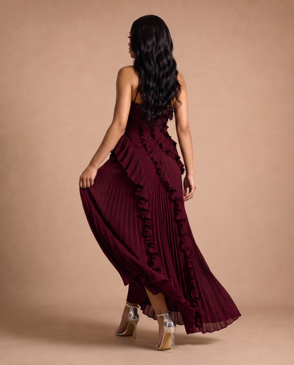 Celeste Pleated Dress — Wine-Burgundy