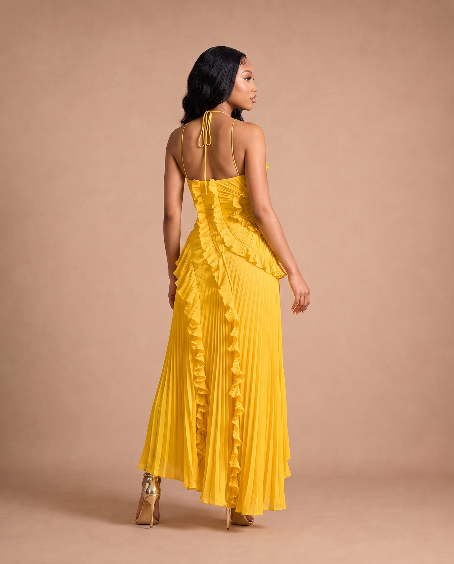 Celeste Pleated Dress — Sunshine-Yellow