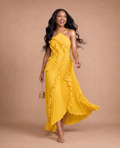 Celeste Pleated Dress — Sunshine-Yellow
