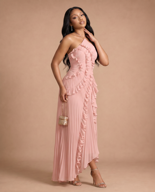 Celeste Pleated Dress — Blush Pink
