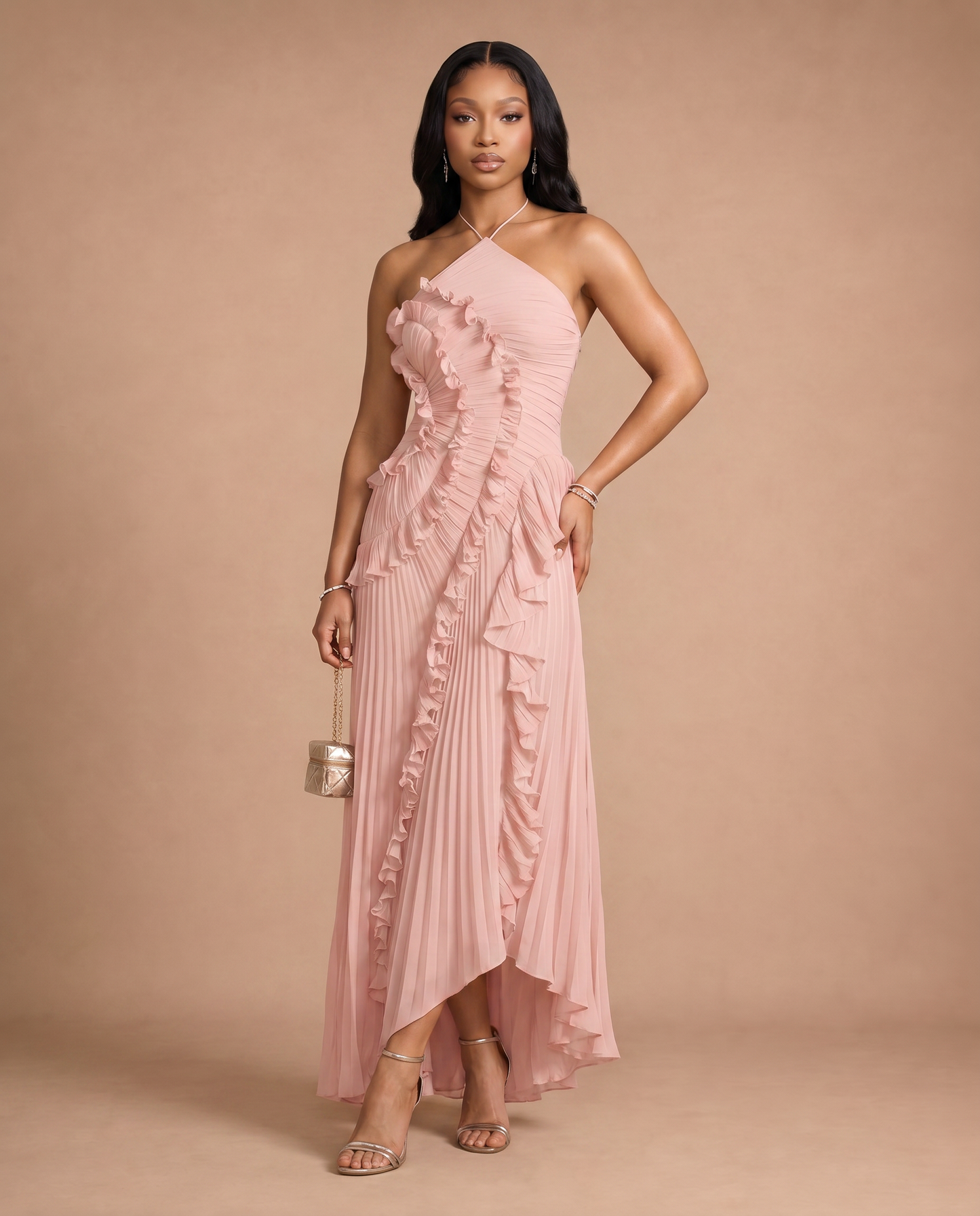 Celeste Pleated Dress — Blush Pink