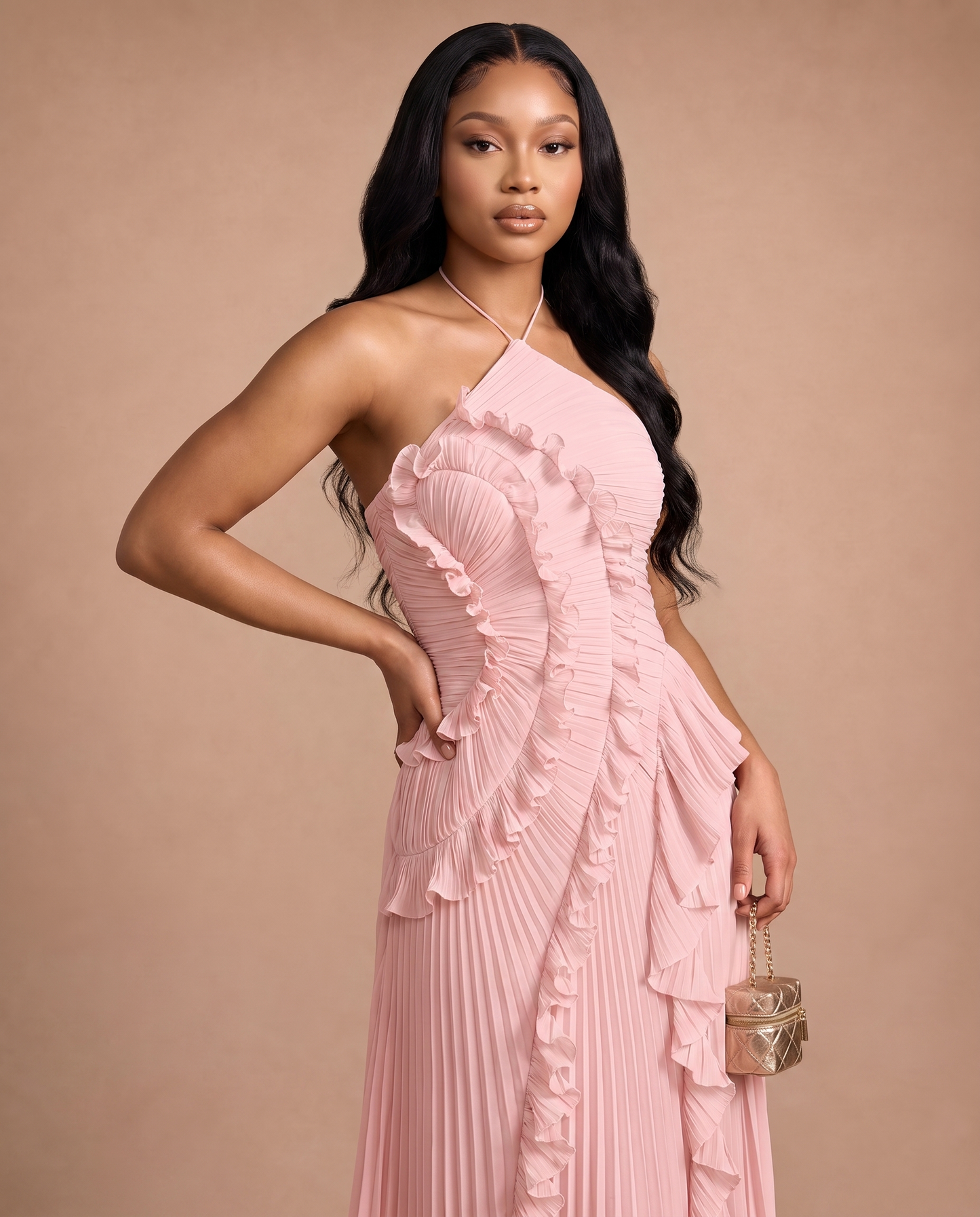 Celeste Pleated Dress — Blush Pink